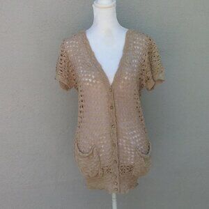 Anthropologie Solitaire Women's Preppy Bohemian Open Weave Cardigan Tan Size Med